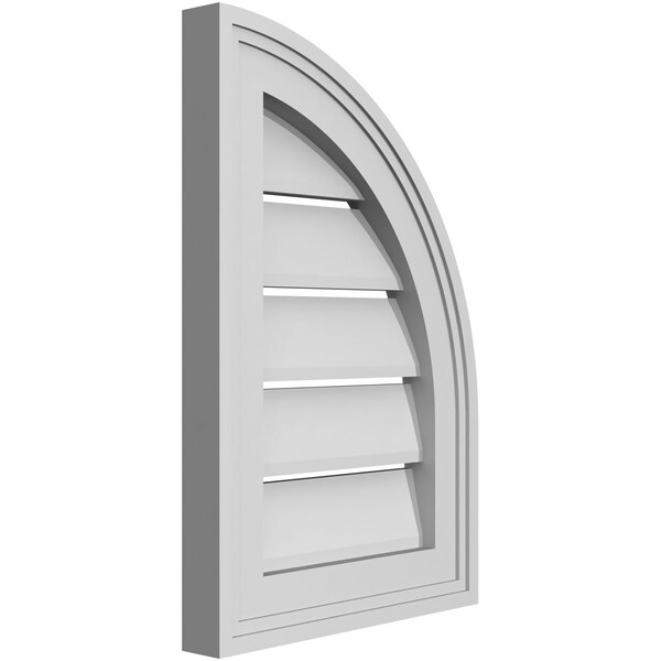 Quarter Round Top Right Surface Mount PVC Gable Vent W/ 2W X 1-1/2P Brickmould Frame, 12W X 18H